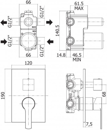 Смеситель для душа Cezares Ovest OVEST-DEV3-BIO с внутренней частью