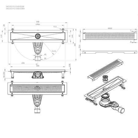 Трап для душа Am.Pm MasterFlow 50 W01SC-P11-050-01SB с решеткой Хром матовый Cut Gradient