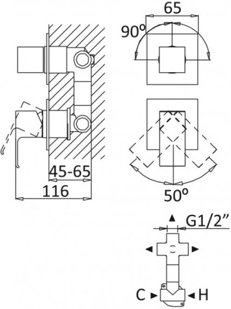 Смеситель для душа Cezares Porta PORTA-VDIM3-M-NOP с внутренней частью