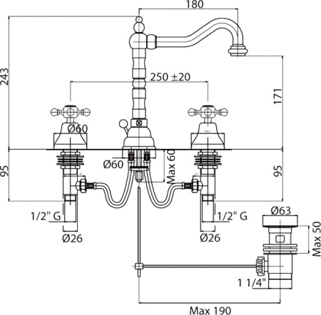 Смеситель Cezares Golf GOLF-BLS2-02 с донным клапаном Смеситель Cezares Golf GOLF-BLS2-02 с донным клапаном