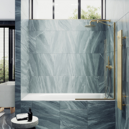 Шторка на ванну MaybahGlass в узком профиле, 6 мм, Стекло Бесцветное, 44x140 (MGV-126-3у)