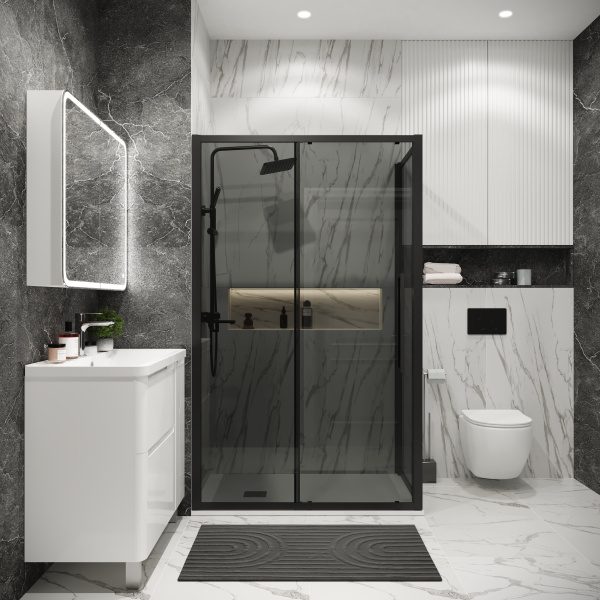 Душевая боковая стенка Grossman Cosmo 200.K33.02.100.21.10 (100х195) черный матовый,стекло тонированное, 1 место