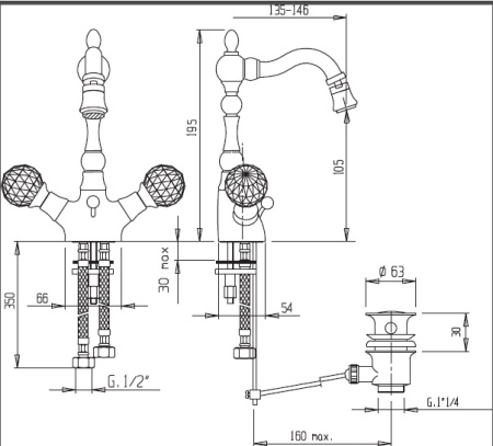Смеситель для биде Cezares Atlantis ATLANTIS-BS2-02-Sw с донным клапаном