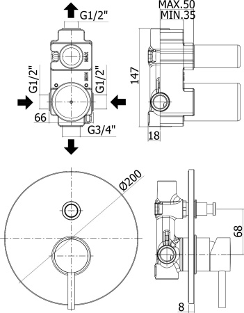 Смеситель Paffoni Light LIG015NO (с внутренней частью)