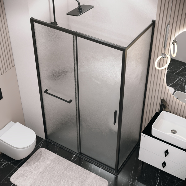 Душевая боковая стенка Grossman Style 200.K33.05.100.21.02 (100х195) черный матовый,стекло шиншилла, 1 место