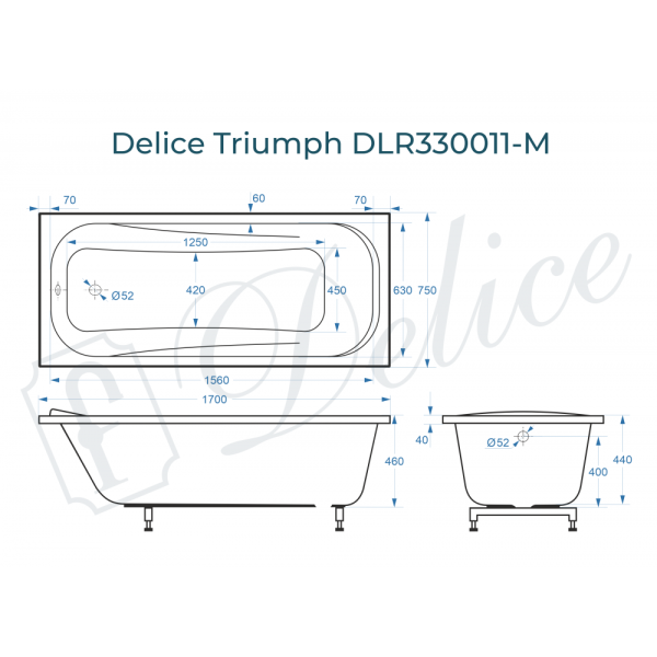 Ванна Ванна Delice Triumph 170х75 матовая (в комплекте только ванна, без ножек и слива-перелива)