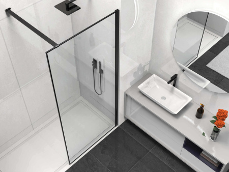 Душевая перегородка Vincea Walk-In VSW-1HS100CLB, 1000*2000, черный матовый, стекло прозрачное