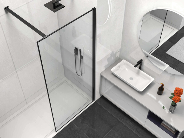 Душевая перегородка Vincea Walk-In VSW-1HS100CLB, 1000*2000, черный матовый, стекло прозрачное