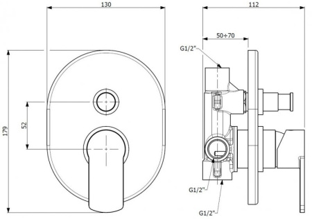 Смеситель для душа Cezares Glam GLAM-VDIM-NOP с внутренней частью