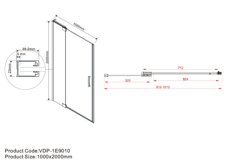 Душевая дверь в нишу Vincea Extra VDP-1E9010CLGM, 900/1000, вороненая сталь, стекло прозрачное