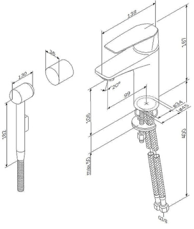 Смеситель для раковины AM.PM Gem F90A03000 с гигиеническим душем Хром