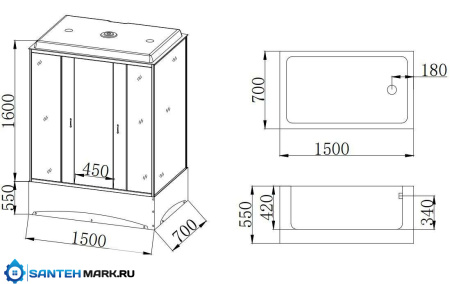 Душевая кабина Taliente TA-15070M 150x70 стекло рифленое, профиль матовый хром, правая
