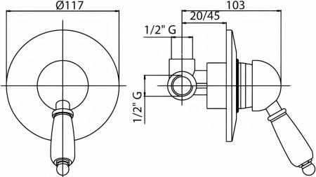 Смеситель для душа Cezares Elite ELITE-DIM-02-Bi с внутренней частью Смеситель для душа Cezares Elite ELITE-DIM-02-Bi с внутренней частью