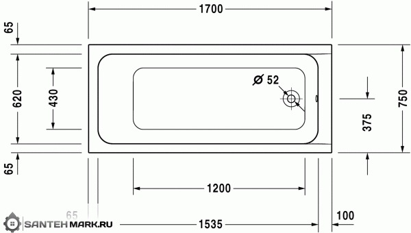 Акриловая ванна Duravit D-Code 170x75 с 1 наклоном для спины Акриловая ванна Duravit D-Code 170x75 с 1 наклоном для спины