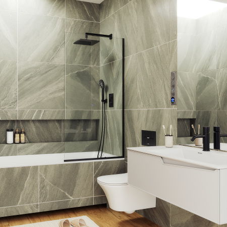 Шторка на ванну MaybahGlass в узком профиле, 8 мм, Стекло Бесцветное, 30x140 (MGV-248-6у)