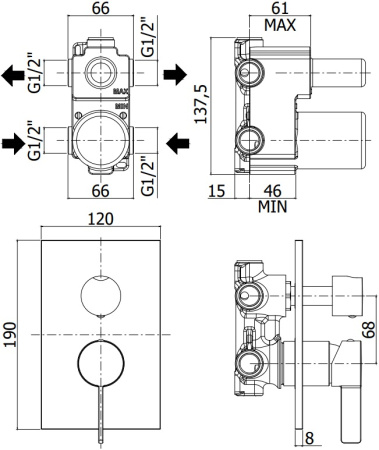 Смеситель Paffoni Rock RO018ST/M (с внутренней частью)