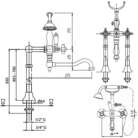 Смеситель для ванны Cezares Lord LORD-VDP2-02-Bi