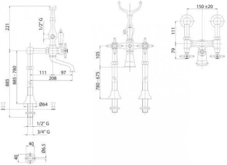 Смеситель для ванны Cezares Nostalgia NOSTALGIA-VDP-03/24-M