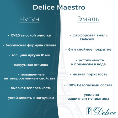 Ванна Ванна чугунная Delice Maestro 200х85 (в комплекте ванна с ручками хром и ножками, без слива-перелива)
