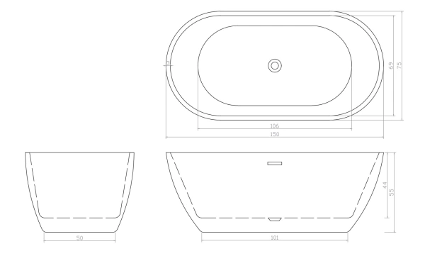 Ванна Ceruttispa d'ISEO150 (1500x750x560) отдельностоящая, белая, со сливом-переливом