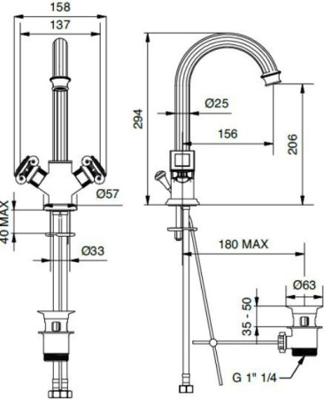 Смеситель Cezares Olimp OLIMP-LS2-01-Sw с донным клапаном Смеситель Cezares Olimp OLIMP-LS2-01-Sw с донным клапаном