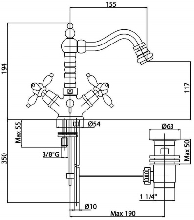 Смеситель для биде Cezares Atlantis Nostalgia ATLANTIS-NOSTALGIA-BS2-03/24 с донным клапаном