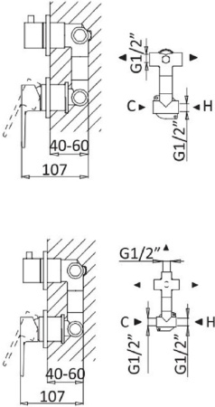 Смеситель для душа Cezares Nautic NAUTIC-VDIM2-M-01 с внутренней частью