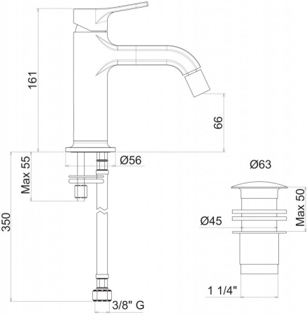 Смеситель для биде Cezares Fusion FUSION-BSM1-CNE с донным клапаном