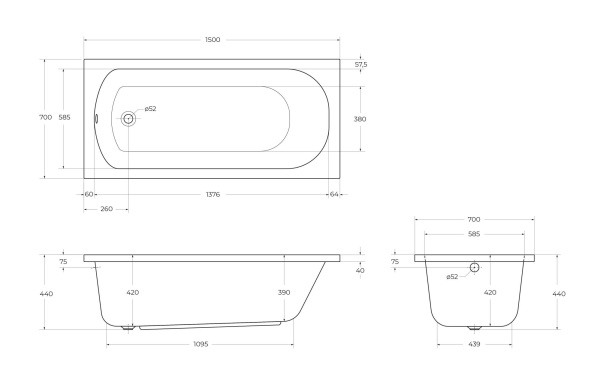 Ванна CEZARES ECO-150-70-41-W37, 150x70x41