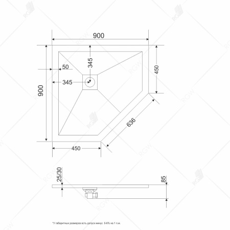 Поддон для душа RGW ST/T*-0099W Белый/Трапеция Ø90 Каменный/90*90*2,5 (сифон приобретается отдельно)