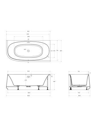 Ванна CEZARES LUX CZR-LUX-CORNER-165-80-58-R