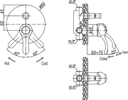 Смеситель для ванны Cezares Lira LIRA-C-VDIM-01 с внутренней частью Смеситель для ванны Cezares Lira LIRA-C-VDIM-01 с внутренней частью