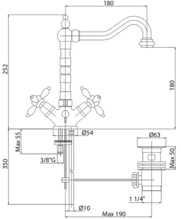 Смеситель для раковины Cezares Nostalgia NOSTALGIA-LS2-02 с донным клапаном