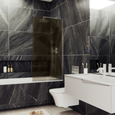 Шторка на ванну MaybahGlass в узком профиле, 8 мм, Стекло Бронза матовая, 30x140 (MGV-249-5у)