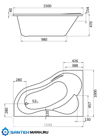 Акриловая ванна Santek Ибица 150x100 R
