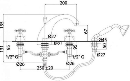Смеситель для ванны Cezares Golf GOLF-BVD-03/24-Bi