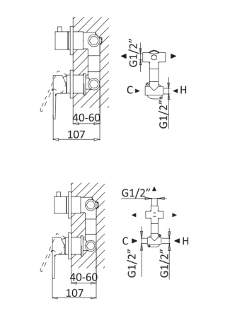 Смеситель для душа CEZARES NAUTIC-VDIM2-M-NOP