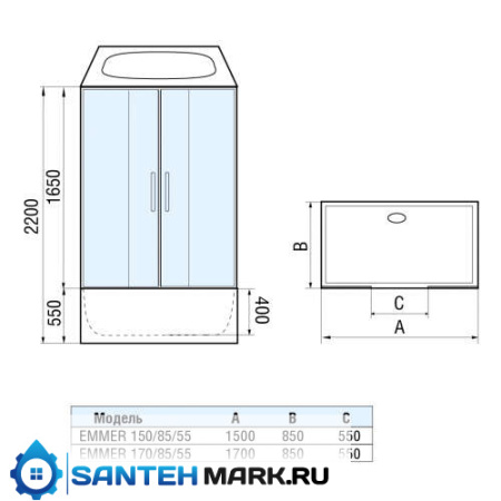 Душевая кабина WeltWasser Emmer 150/85/55-2 150х85 Душевая кабина WeltWasser Emmer 150/85/55-2 150х85