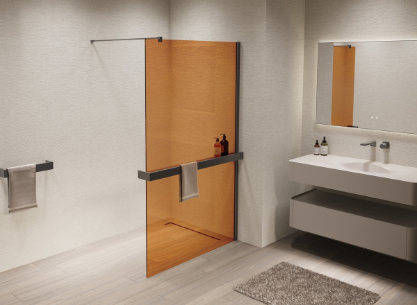 Душевая перегородка Vincea Walk-In VSW-1HR900GSGM, 900*2000, вороненая сталь, стекло янтарь