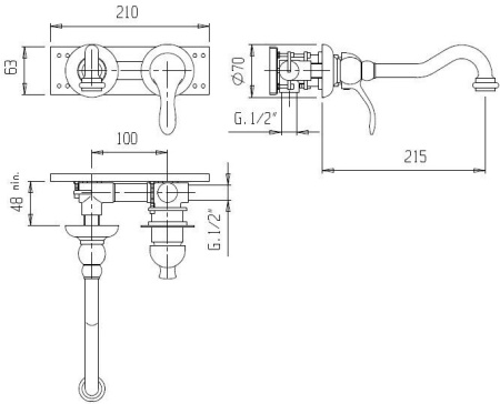 Смеситель для раковины Cezares Margot MARGOT-BLS1-01-Bi с внутренней частью