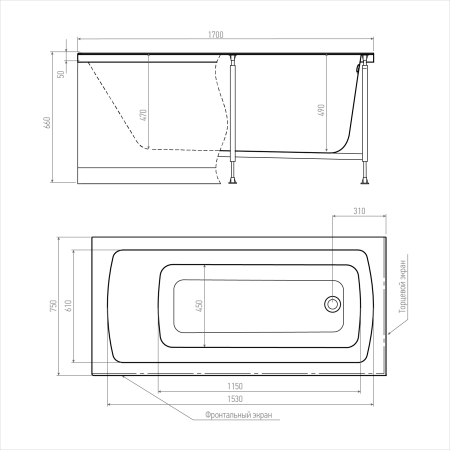 Акриловая ванна ERLIT Гарда 120