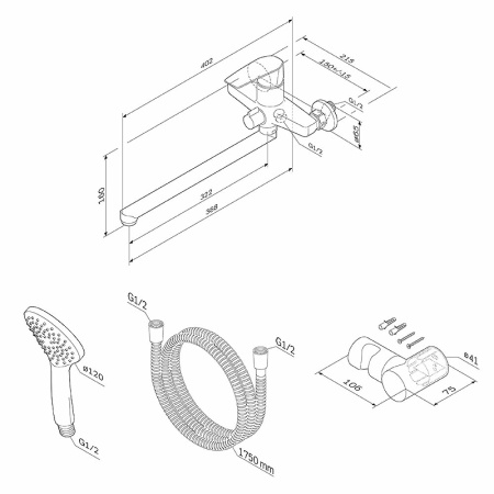 Смеситель для ванны AM.PM Gem F90A95000 универсальный Хром