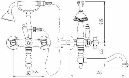 Смеситель для ванны Cezares Nostalgia NOSTALGIA-VDP2-02-Bi
