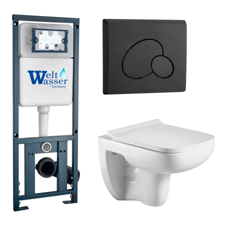 Комплект Weltwasser 10000010729 подвесной унитаз Kehlbach 004 GL-WT + инсталляция Marberg 410 + кнопка MAR 410 RD MT-BL