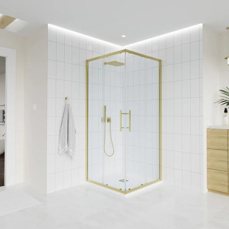 Душевой уголок Veconi Evo 300 G, 1000х800x1950, золото брашинг, прозрачное стекло