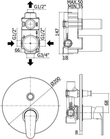 Смеситель Paffoni Green 5 в 1 (сет 8) (с внутренней частью) Смеситель Paffoni Green 5 в 1 (сет 8) (с внутренней частью)