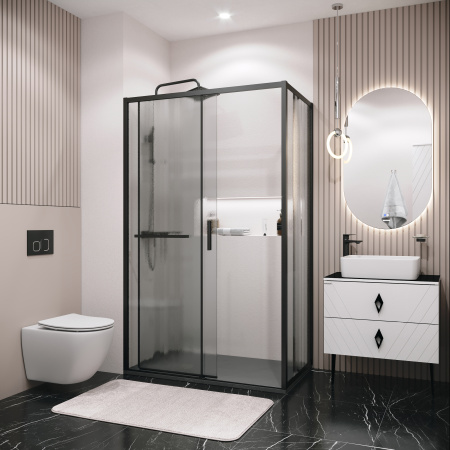 Душевая боковая стенка Grossman Style 200.K33.05.100.21.02 (100х195) черный матовый,стекло шиншилла, 1 место