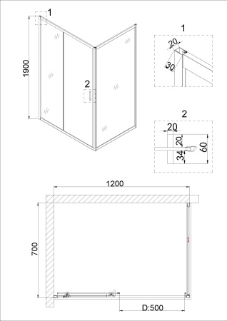 Душевая боковая стенка Niagara Nova NG-A70B 70x190