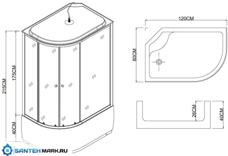Душевая кабина Taliente 120x80 см, прозрачное стекло грейс, профиль матовый хром