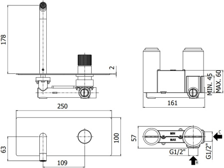 Смеситель Paffoni Jo JO105NO (с внутренней частью)